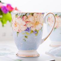 Nordic Pastoral Bone China didelės talpos kavos pieno puodelis kavinė Kūrybinis keramikinis rankomis dažytas gėlių arbatos puodelis Vintage arbatos ceremonija mėlyna