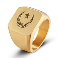 Musulmonų nerūdijančio plieno žiedas vyrams Islam Moon Star aukso ir sidabro spalvos žiedas 7 auksas