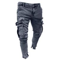 MakeWishes Denimi vyriškos mados priežastinis kišeninis užtrauktukas Slim Fit susmulkintos džinsinės ilgos džinsinės kelnės L mėlyna