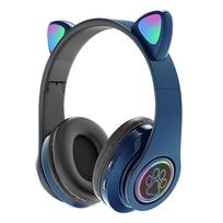 „Bluetooth 5.0“ ausinės su mikrofonu Mielos katės ausinės, belaidės / laidinės sulankstomos ausinės, žemos dažnio RGB kvėpuojančios lemputės berniukams / mergaitėms Without box mėlyna