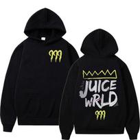 „Rapper Juice Wrld 999“ su raidėmis margintas gobtuvas, vyriškas, moteriškas „Hip Hop“ retro megztinis, vilnonis, laisvas ilgomis rankovėmis su gobtuvu gatvės apranga M