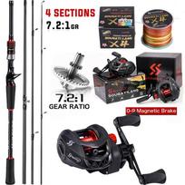 SOUGAYILANG Meškerės ritės kombinuotas 1,8–2,1 m anglies pluošto užmetimo meškerė ir 7,2:1 Pavaros santykis Baitcasting Ree Max Drag 10kg bosui 1.8m and Left Hand raudona