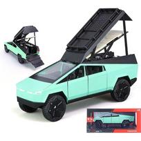 1/32 Tesla pikapo priekabos RV modelio rinkinys, visureigių transporto priemonių lydinys, automobilio modelio metalinis žaislas, sunkvežimio modelio modeliavimo garso lemputė, su RV 1/32-Size:35*7.5*7cm žalia