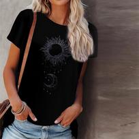 Women Summer T Shirt Sun and Moon Print Short Sleeve Tees Casual Printed Tops XS juoda