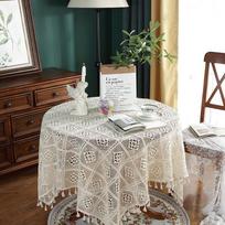 Stačiakampis apvalus stalo audeklas nėrinių Makrame Vintage staltiesė Shabby Chic siuvinėtas pailgas stalo užvalkalas, skirtas vestuvėms, banketams, šventiniams ilgiems vakarienės stalams 60*60cm (110g)