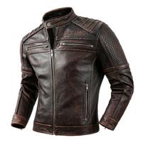 Vintažinis vyriškas odinis švarkas Motociklininko odinis paltas Vyrams Biker stiliaus švarkas Rudens vyriška mada Motociklininko tikros odos Švarkelis Vyrams Size m 55-60kgs
