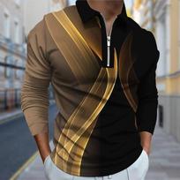 Polo marškinėliai Vyriški ilgomis rankovėmis susuktomis linijomis Spausdinti Nauji vyriški polo marškinėliai ilgomis rankovėmis užtrauktuku marškinėlių viršus 8XL oranžinė