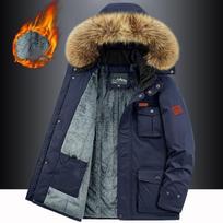Žieminė striukė vyriška šilta stora vilna Parkas vėjo striukė su gobtuvu kailinė apykaklė, paltas Vyriški drabužiai plius dydis 8XL 6XL tamsiai mėlyna spalva