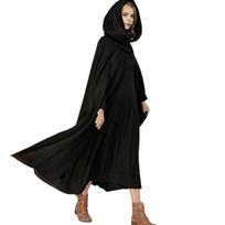Moteriška žieminė striukė su gobtuvu Viduramžių Retro Cape Gothic Išlaikyti šiltą Skara Ilgis Kulkšnies Laisvas Apsiaustas Storas Vienu mygtuku Užsegamas Pončo Piratų Chalatas S juoda