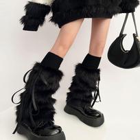 Bow Mazgas Kojų Šildytuvai Pastorinti Imitacija Triušio Kailis Moteriški Antblauzdžiai Batai Užvalkalas Lolita Punk Harajuku Vakarėlio aksesuarai One Size juoda