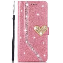 Blizgus dėklas iPhone 16 15 14 13 Pro Max 12 MINI 11 Pro X XR XS XS Max 7 8 Plus piniginei, atverčiamas odinis dėklas For iPhone 11 rožinė