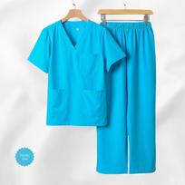 Poliesterio medvilnės unisex šveitimo kostiumai gydytojams ir slaugytojams women's style; M ežero mėlyna spalva