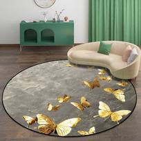 3D Golden Butterfly Rug Living Room Sofa Area Carpet Non-slip Tea Table Cloakroom Lounge Rugs Decoration Bedroom Round Floor Mat 60cm 23.62 in