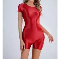 Trumpomis rankovėmis elastingi žaismingi kostiumai Blizgūs maudymosi kostiumėliai priekyje Besiūliai kūno kostiumai Sexy Body Tops Atletiškas treniruoklių salė Fitness Trikotas Unitard M raudona