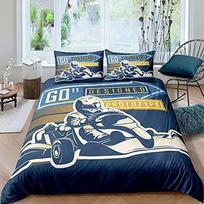 Go Kart Bedding Set Speed Vehicles Comforter Cover Sports Car Tournament Quilt Cover for Boys Adult,Dirt Bike Racing Scooter Kid EU Single(135x200cm)