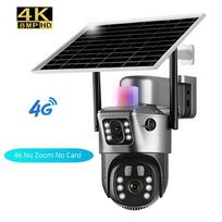 6K 4G SIM saulės kamera 10 kartų priartinimas IP CCTV 12MP dvigubo objektyvo PTZ stebėjimas PIR žmogaus aptikimas lauko apsaugos kamera 4K Cam No Zoom