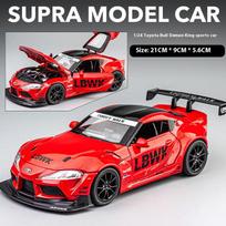 1/22 mastelio Toyota Supra lydinio lenktyninio automobilio modelis, lietas, su garsu ir šviesa, atitraukiamas, garso efektai, dekoracija, kolekcija, ornamentai, dovana berniukams raudona