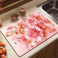 Bijūnų gėlių 3D sugeriantis neslidus virtuvės stalviršio kilimėlis 30x40 cm