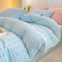 Prabangus A klasės triušio vilnos storas paklodės ir antklodės užvalkalo komplektas Vienspalvis pieno veliūro audinys 3–4 dalių patalynės komplektas Pillowcase/1PC melsvėmėlis