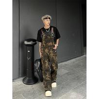 Unisex retro leopardinio rašto džinsinės kelnės su petnešomis - Madingas, laisvo kirpimo amerikietiško stiliaus kombinezonas Extra Large black