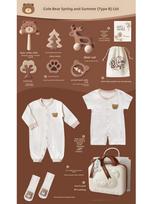 Ekologiškos medvilnės meškiuko dovanų rinkinys su mediniu žaislu lagamine – Unisex dovana nuo pavasario iki žiemos Size 80: 6 Months to 1 Year
