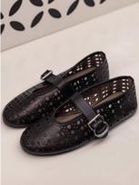 2025 French Hollow Ballet Flats: Flat-Soled Mary Jane with Buckle, Niche Design for Women. 40 juoda
