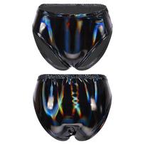 Moteriškos „Wet Look“ lakuotos odos elastinės juosmens kelnaitės šokių festivalio „Rave Bottoms“. M juodos alyvuogių spalvos