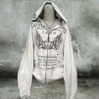 VAYLA Vintage Sweatshirts Women's Clothes White Print Tunic Hooded Y2k Coat Streetwear Fashion Casual Hoodies Tops Ropa Mujer M