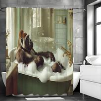Fun Gorilla Bathing in the Tub Shower Curtain, Bathroom Decorative Shower Curtain, Waterproof Shower Curtain with Hooks 90*180cm
