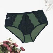 Moteriškos Seksualios Nėriniuotos Didelio Dydžio Kelnaitės Prancūziška Mada Patogios Kvėpuojančios Vidutinio Juosmens Kelnaitės 0Xl-5Xl - 090 2XL žalia