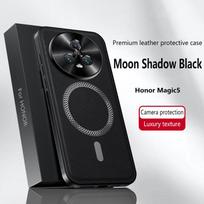 Dėklas Honor Magic 5 ir Magic 5 Pro telefonams, magnetinis, elegantiškos odos, atsparus dėvėjimuisi, visiškai dengiantis lęšį, neslystantis kraštų uždengimo apvalkalas