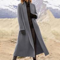 Women's Plus Size Woolen Windbreaker Coat - European & American Casual Style 4XL pilka spalva