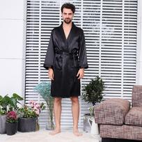 Vyriškas lengvas vasarinis šilkinis yukata chalatas - didesnio dydžio, ilgomis rankovėmis, pižama XXXL juoda