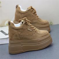 12CM Platform Wedge Sneakers Microfiber Leather Comfy Breathable Skate Board Vulcanized Chunky Hidden Heel Block Shoes 34