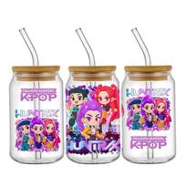 Demonų Medžiotojų Komanda Kpop Berniukų Grupė UV DTF Lipdukai Perdavimo Lipdukas Lipnus Atsparus Vandeniui Aukštos Kokybės 16OZ Libbey Stiklinei Stiklinei