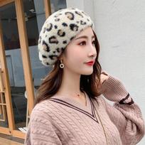 Retro leopardo imitacija audinės beretės Moteriška žieminė kepurė Japoniška tapytojo kepurė abrikosas