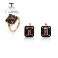 Natūralus 9ct Dūminis brangakmenių papuošalų rinkinys spalis 8*10mm užraktas auskaras kietas Žiedas 925 sterlingų sidabras puikūs papuošalai klasikinio dizaino moterims US ring size 7# ruda