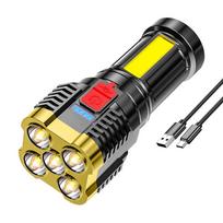 5 LED žibintuvėlis nešiojamas didelio šviesos srauto darbo žibintas USB įkraunamas žibintas su 4 šoninio apšvietimo režimais auksas