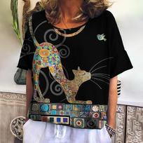 Vasariniai marškinėliai moterims 3d Mieli kačių mados raštai marškinėliai Moteriški drabužiai trumpomis rankovėmis Harajuku gyvūnai Merginos Kawaii Top Tee XL