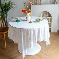 Medvilninės baltos staltiesės Prabangios nėriniuotos staltiesės Vestuvėms Apvalaus stalo dekoravimui Viešbučio Kavinės Fono audinys Stalo uždangalas 65x65cm rectangle balta