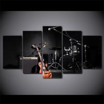 Drobės Sienos Menas Paveikslai Rėmas Namų Dekoras Plakatas 5 Vnt Muzika Gitara Būgnai Instrumentai HD Spausdintas Svetainės Tapyba 20x35cm*2  20x45cm*2  20x55cm*1