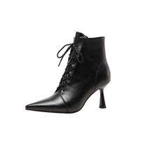 Microfiber Pointed Toe High Heel Simple Style Ankle Boots 34 juoda