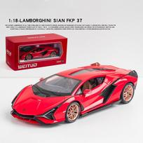 1/18 Scale Lambo Sian Diecast Modelinis Automobilinis žaislas, patraukiama transporto priemonė su garsu ir šviesa vaikams Dovanų kolekcija suaugusiems 1/18-27.5x12.5x6.5cm raudona