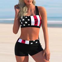 Moteriškas „Halter Bikini Tankini“ maudymosi kostiumėlis Oranžinės juostelės spausdinimo maudymosi kostiumėlis S juoda