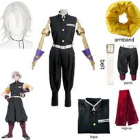 Anime Demon Slayers 2 sezonas Uzui Tengen Cosplay kostiumas Juodas uniformos perukas Aksesuarai Helovino Kalėdų vakarėlio drabužiai Naujas L-(Costume+Wig)
