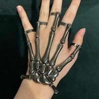 Kūrybingas punk skeletas, rankų kaulas, universali penkių pirštų žiedinė apyrankė, reguliuojama vienos grandinės apyrankė Helovino apyrankė unisex