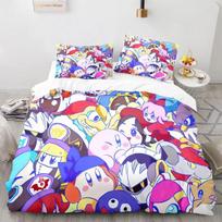 Cartoon Kirbys Bedding Set 3D Printed Kawaii Waddle Dee Elfilin Quilt Duvet Cover Pillowcase Kids Room Bed Set Single Twin King EU Single(135x200cm)