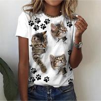 Madingi moteriški marškinėliai 3D Kawaii Cat Print marškinėliai 2023 m. Nauji Harujuku Animal marškinėliai trumpomis rankovėmis, dideli, laisvi moteriški drabužiai XS