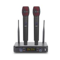 Belaidžio mikrofono sistema su 2 rankiniais mikrofonais VHF UHF belaidžiu mikrofonu namų kino teatrų garsui US Plug juoda