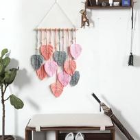 Lapų makramė sienos pakabukas Boho kambario namų dekoras Austa estetiška sieninė gobelenas Namų svetainės Vestuvių dekoracija Dovana rožinė